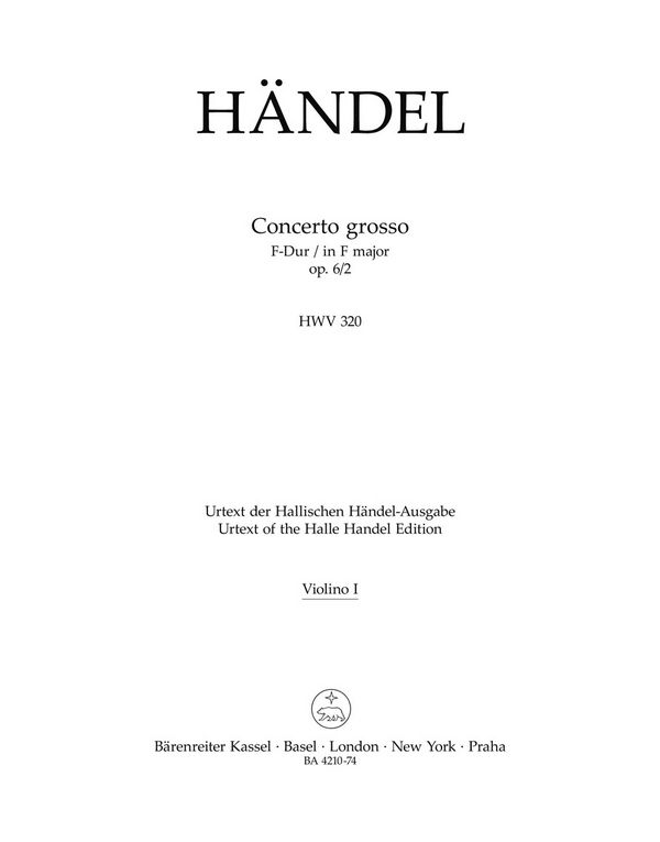Concerto grosso F-Dur op.6,2&nbsp;&nbsp;HWV320 für Orchester&nbsp;&nbsp;Violine 1