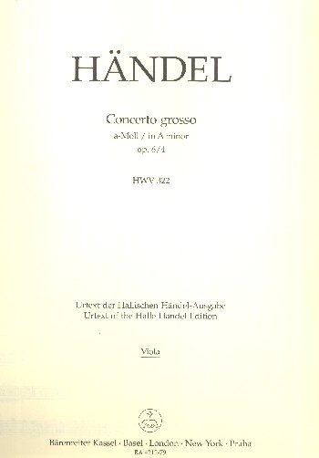 Concerto grosso a-Moll op.6,4&nbsp;&nbsp;HWV322 für Orchester&nbsp;&nbsp;Viola