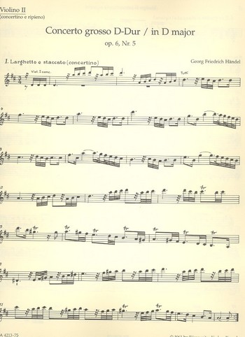 Concerto grosso D-Dur op.6,5&nbsp;&nbsp;HWV323 für Orchester&nbsp;&nbsp;Violine 2