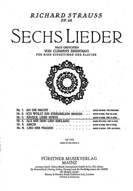 Säusle liebe Myrte op. 68,3 G-Dur&nbsp;&nbsp;für tiefe Singstimme und Klavier&nbsp;&nbsp;