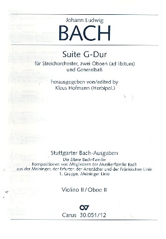Suite G-Dur für Streichorchester,  2 Oboen ad lib. und Bc  Violine 2 / Oboe 2