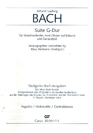 Suite G-Dur für Streichorchester,  2 Oboen ad lib. und Bc  Fagott / Violoncello / Kontrabass