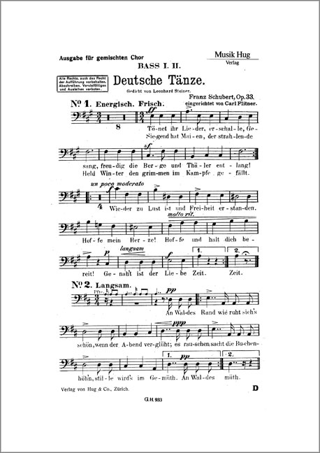 Deutsche Tänze op.33&nbsp;&nbsp;für gem Chor und Klavier&nbsp;&nbsp;Chorstimme Bass 1/2