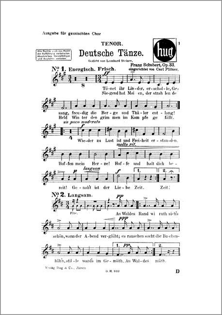 Deutsche Tänze op.33&nbsp;&nbsp;für gem Chor und Klavier&nbsp;&nbsp;Chorstimme Tenor