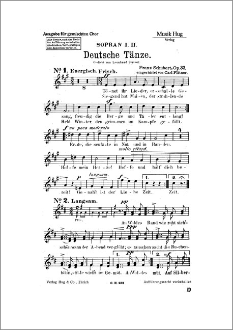 Deutsche Tänze op.33&nbsp;&nbsp;für gem Chor und Klavier&nbsp;&nbsp;Chorstimme Sopran 1/2