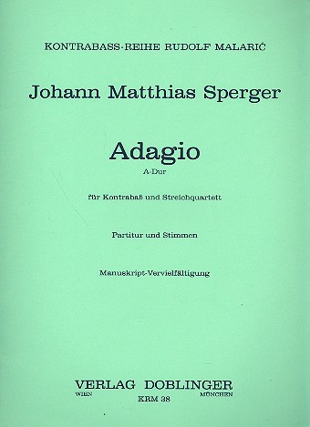 Adagio A-Dur für Kontrabass und  Streichquartett  Partitur und Stimmen