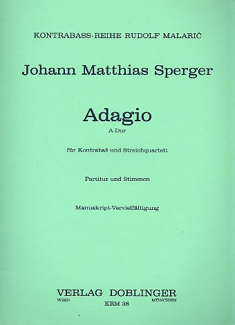 Adagio A-Dur für Kontrabass und  Streichquartett  Partitur und Stimmen