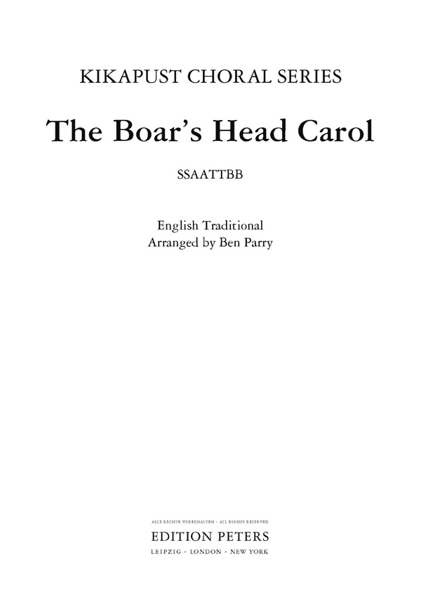 The Boar's Head Carol  for mixed chorus (SSAATTBB) a cappella  Score