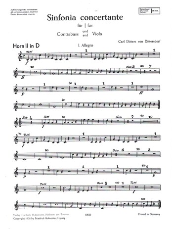 Sinfonia concertante D-Dur für  Viola, Kontrabass und Orchester  Horn 2 in D