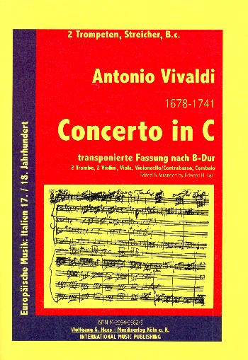 Concerto C-Dur RV537  für 2 Trompeten, Streicher und Cembalo  Partitur und Stimmen,