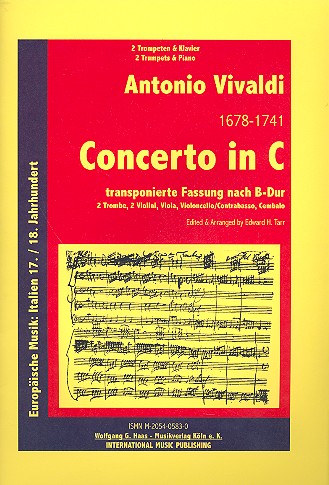 Concerto C-Dur RV537 für 2 Trompeten,  Streicher und Cembalo für 2 Trompeten  und Klavier, transponiert nach B-Dur