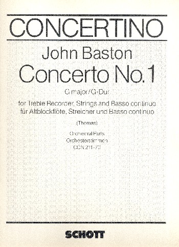 Konzert G-Dur Nr.1  für Altblockflöte, Streicher und Bc  Stimmensatz chorisch (5-5-3-5)