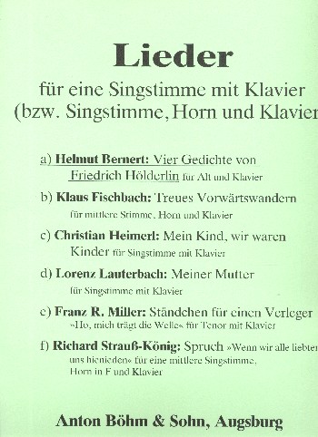 4 Lieder nach Gedichten von Friedrich Hölderlin  für Alt und Klavier  