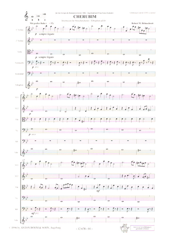 Cherubim Intermezzo  für Streichorchester Vibraphon ad lib  Partitur