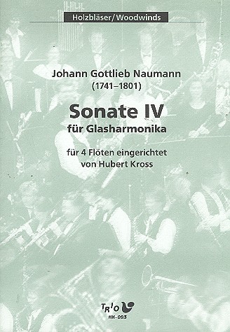 Sonate Nr.4 für Glasharmonika&nbsp;&nbsp;für 4 Flöten,  Partitur und Stimmen&nbsp;&nbsp;Kross, Hubert, Arr.