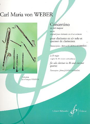 Concertino mib majeur op.26  pour clarinette sib solo et  quatuor de clarinettes, partition+parties