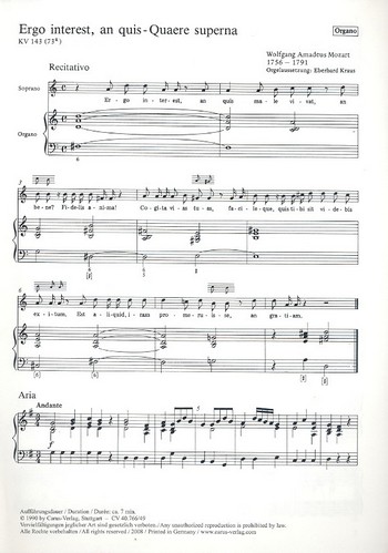 Ergo interest, an quis - Quaere superna  (KV143)&nbsp;&nbsp;Orgel&nbsp;&nbsp;