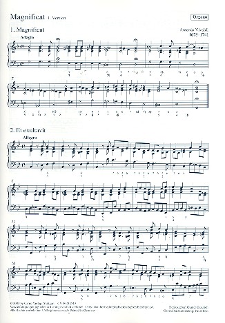 Magnificat RV610 (2 Fassungen)&nbsp;&nbsp;für Soli (SAT), Chor und Orchester&nbsp;&nbsp;Orgel