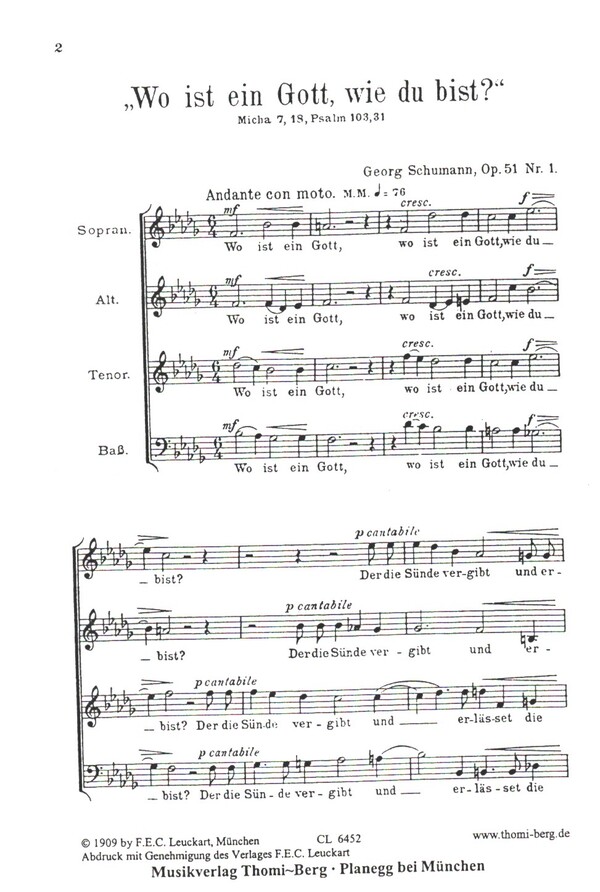Wo ist ein Gott, wie du bist op.51,1  für gem Chor a cappella  