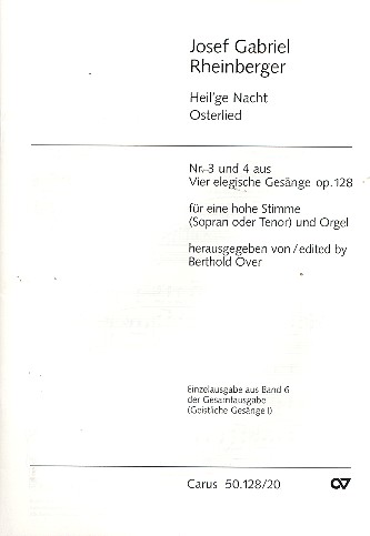 4 elegische Gesänge op.128 Band 2  für hohe Stimme und Orgel  Over, Berthold, ed