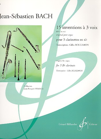15 inventions à 3 voix BWV787-801&nbsp;&nbsp;pour 3 clarinettes en sib&nbsp;&nbsp;partition+parties