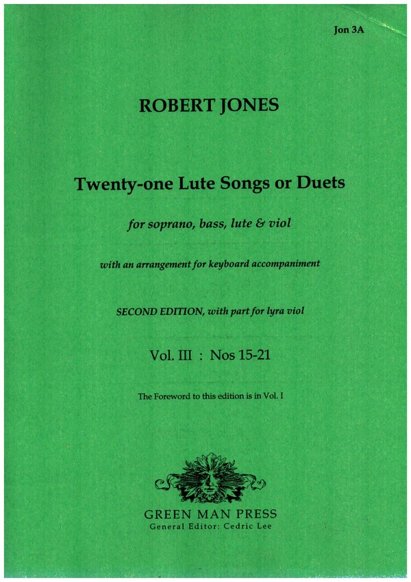 21 lute-songs or duets vol.3 (no.15-21)  for soprano, bass, lute and viol  (Keyboard ad lib),  parts