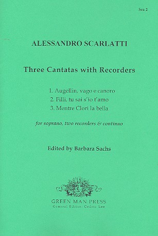 3 cantatas with recorders for  soprano, 2 recorders and bc,  parts  