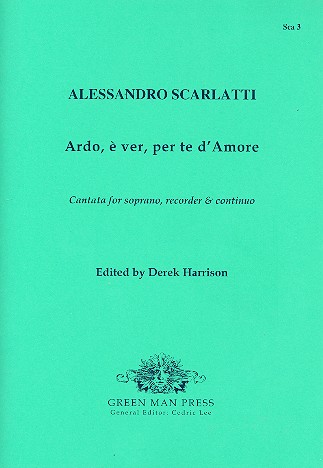 Ardo, e ver, per te d'Amore  for soprano, recorder and continuo  score and parts