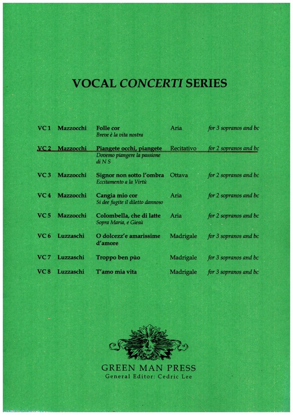 Piangete occhi, piangete  for 2 sopranos and bc,  parts  Dovemo piangere la Passione di N.S.