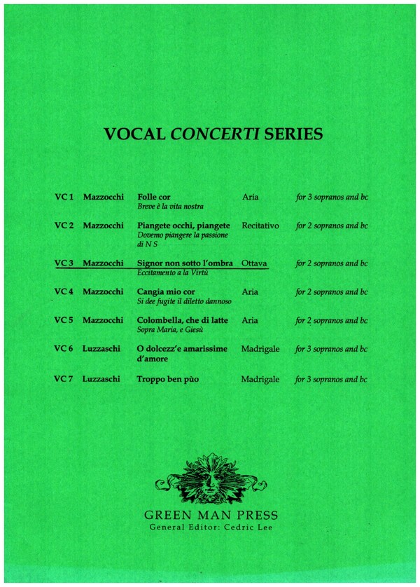 Signor non sotto l'ombra  for 2 sopranos and bc,  parts  Eccitamento a la Virtu