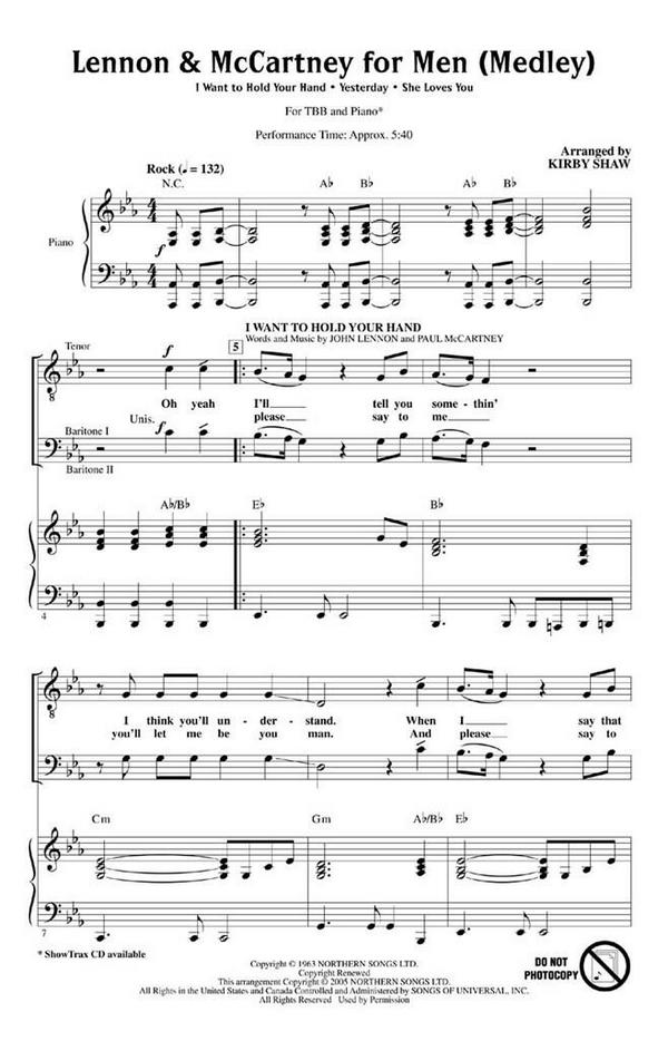 Lennon and McCartney Medley&nbsp;&nbsp;for male chorus and piano,  score&nbsp;&nbsp;