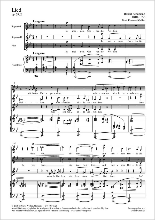 Lied op.29,2 für Frauenchor und Klavier&nbsp;&nbsp;Singpartitur&nbsp;&nbsp;