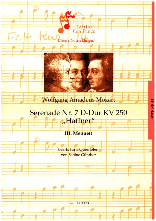 3. Satz aus der Serenade D-Dur Nr.7 KV250  für 5 Flöten  Partitur und Stimmen