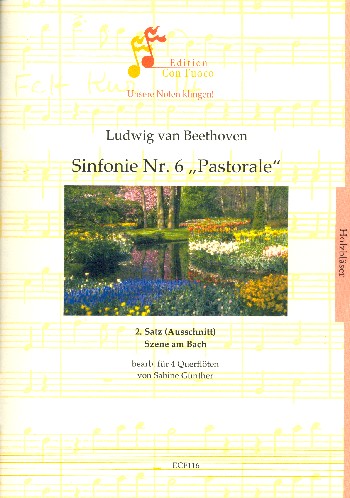 2. Satz (Ausschnitt) aus der Sinfonie F-Dur Nr.6 op.68  für 4 Flöten  Partitur und Stimmen