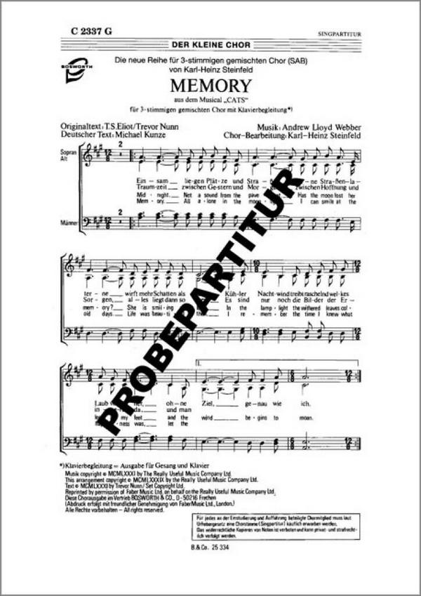Memory aus 'Cats'&nbsp;&nbsp;für gem Chor (SAM)&nbsp;&nbsp;Singpartitur