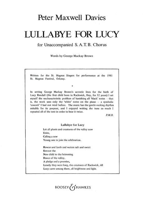 Lullabye for Lucy  for mixed chorus a cappella  score