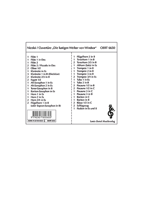 Die lustigen Weiber von Windsor&nbsp;&nbsp;für Blasorchester&nbsp;&nbsp;