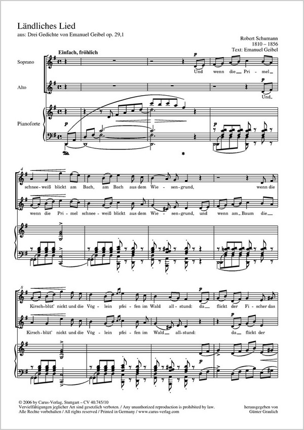Ländliches Lied op.29,3 für&nbsp;&nbsp;Frauenchor und Klavier&nbsp;&nbsp;Partitur