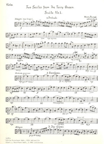 2 Suiten aus 'The Fairy Queen'  für Streichorchester  Viola
