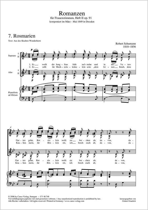 Romanzen op.91 Band 2 für&nbsp;&nbsp;Frauensimmen und Klavier&nbsp;&nbsp;Partitur (dt)
