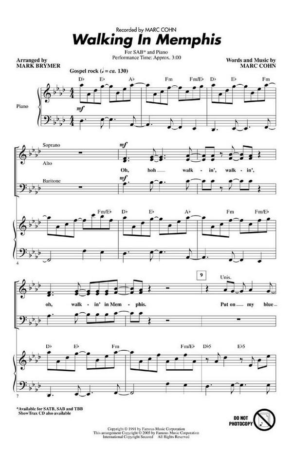 Walking in Memphis for mixed chorus&nbsp;&nbsp;(SAB) and piano,  score&nbsp;&nbsp;