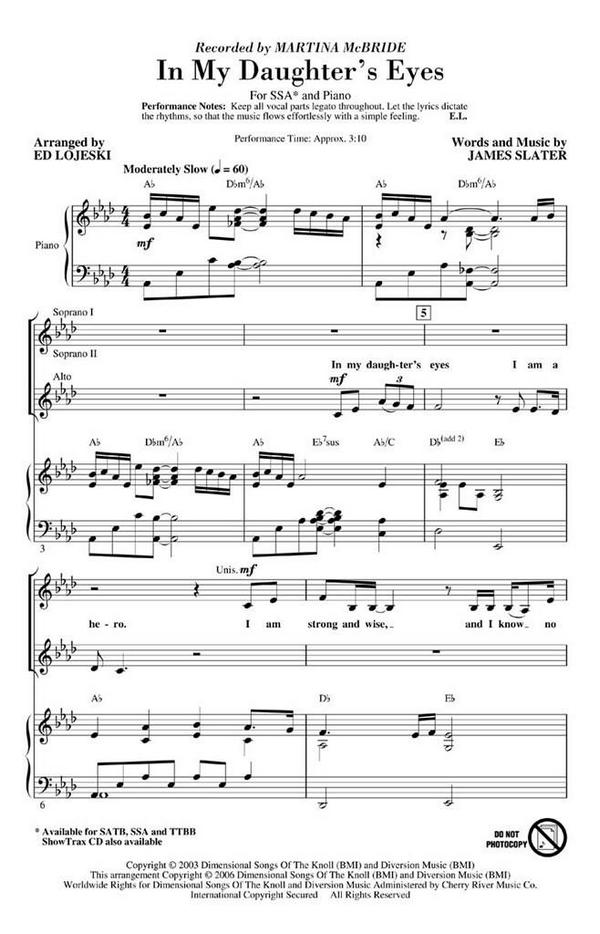 In my Daughter's Eyes for female  chorus (SSA) and piano  