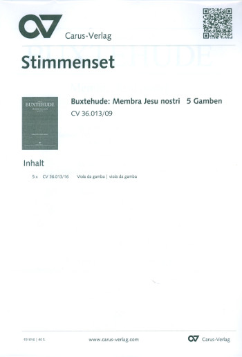 Membra Jesu nostri BuxWV75&nbsp;&nbsp;für Soli, Chor und Orchester&nbsp;&nbsp;Stimmenset für 5 Viole da gamba