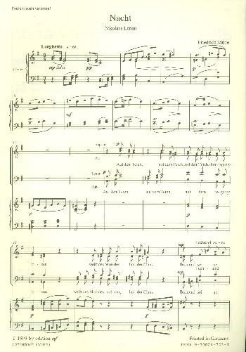 Nacht für gem Chor und Klavier&nbsp;&nbsp;Partitur&nbsp;&nbsp;Lenau, Nikolaus , Text