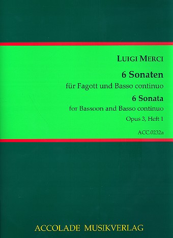 6 Sonaten op.3 Band 1 (Nr.1-3)  für Fagott und Bc  