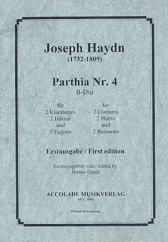 Parthia B-Dur Nr.4 ohne Hob.&nbsp;&nbsp;für 2 Klarinetten, 2 Hörner und 2 Fagotte&nbsp;&nbsp;Partitur und Stimmen