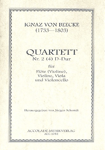 Quartett D-Dur Nr.2 für Flöte,  Violine, Viola und Violoncello  Partitur und Stimmen