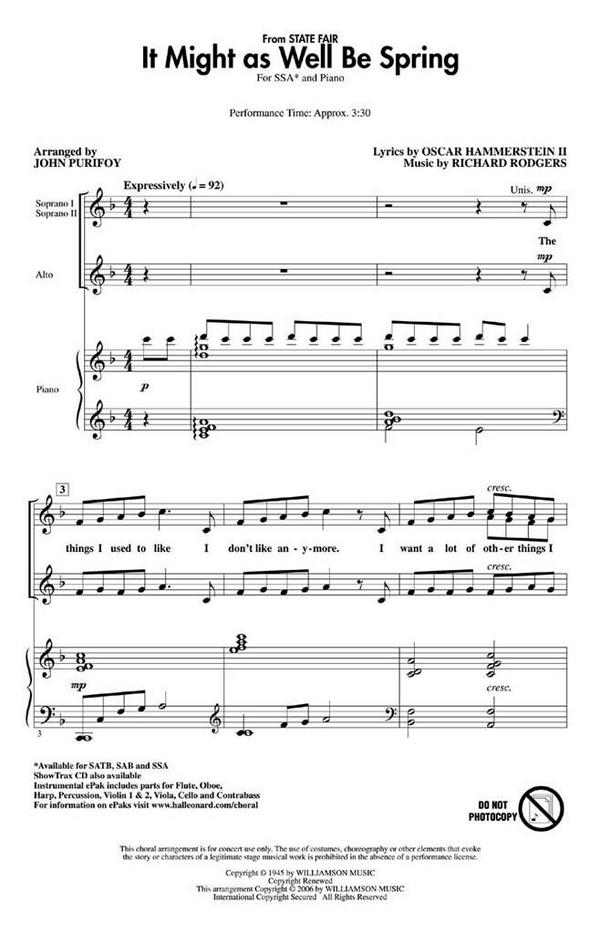 It might as well be Spring for&nbsp;&nbsp;female chorus (ssa) and piano&nbsp;&nbsp;score