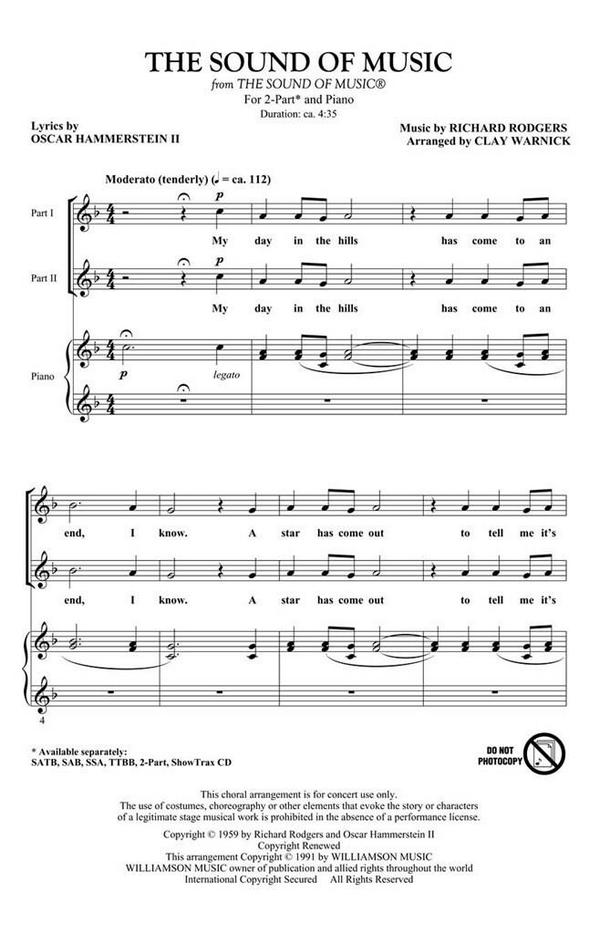 The Sound of Music for 2-part chorus&nbsp;&nbsp;and piano&nbsp;&nbsp;score