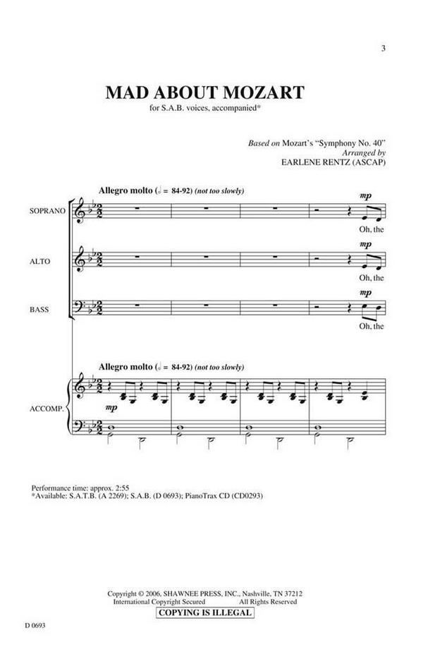 Mad about Mozart for mixed chorus&nbsp;&nbsp;(SAB) and piano&nbsp;&nbsp;score